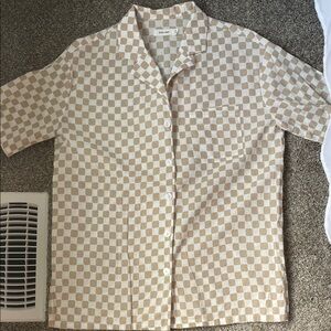 Mod Ref Beige and White Checkered Button-Down Shirt